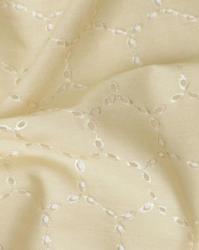 Cream Beige Geometric Cotton Voile Fabric 110cm