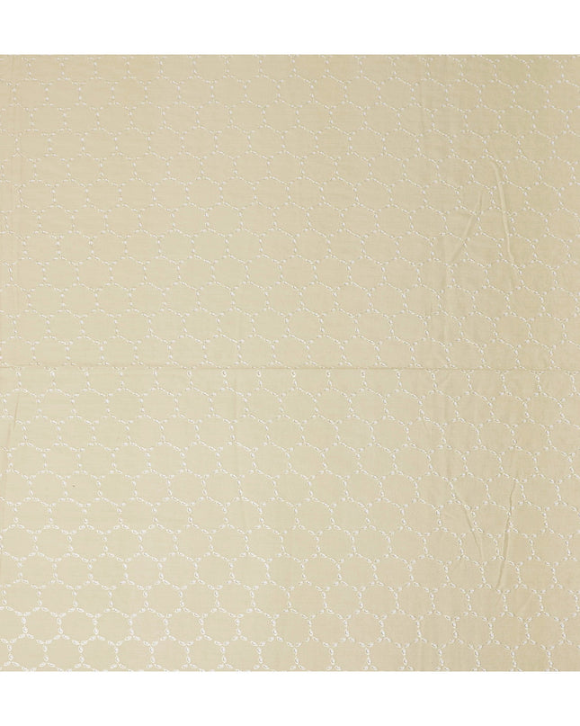 Cream Beige Geometric Cotton Voile Fabric 110cm