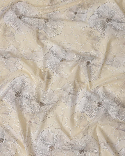 Champagne Beige Floral Cotton Voile Fabric 110cm