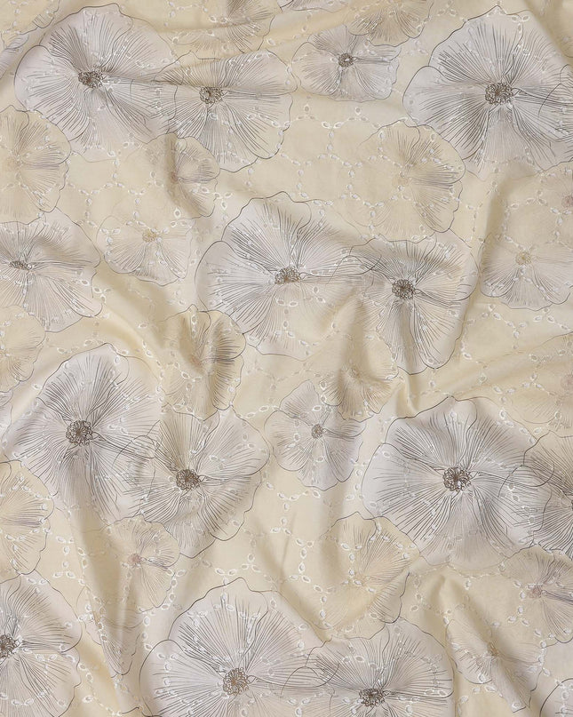 Champagne Beige Floral Cotton Voile Fabric 110cm