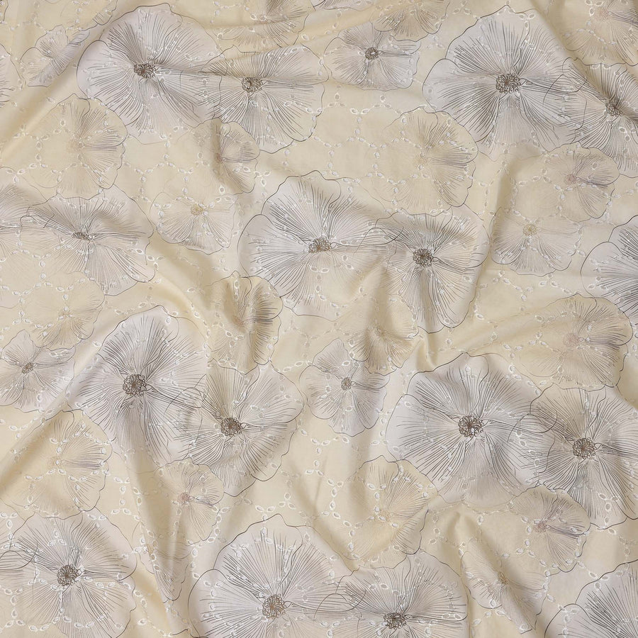 Champagne Beige Floral Cotton Voile Fabric 110cm