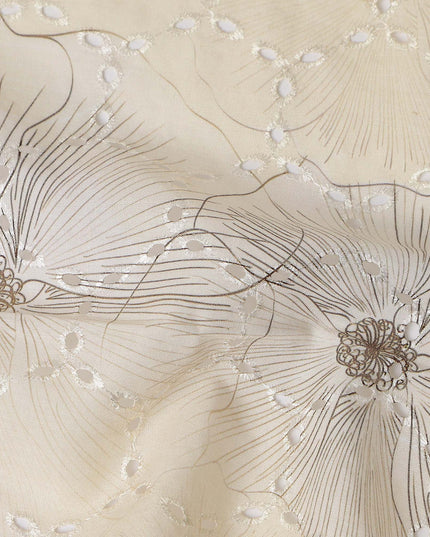 Champagne Beige Floral Cotton Voile Fabric 110cm