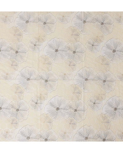Champagne Beige Floral Cotton Voile Fabric 110cm