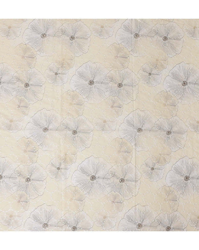 Champagne Beige Floral Cotton Voile Fabric 110cm