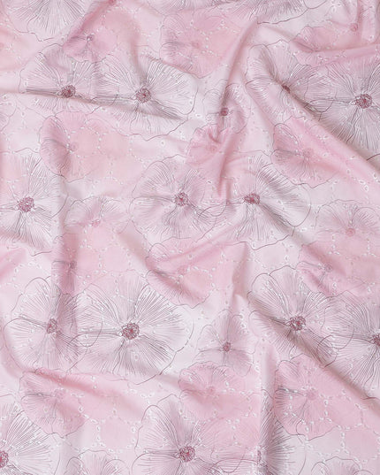 Blush Pink Floral Cotton Voile Fabric 110cm