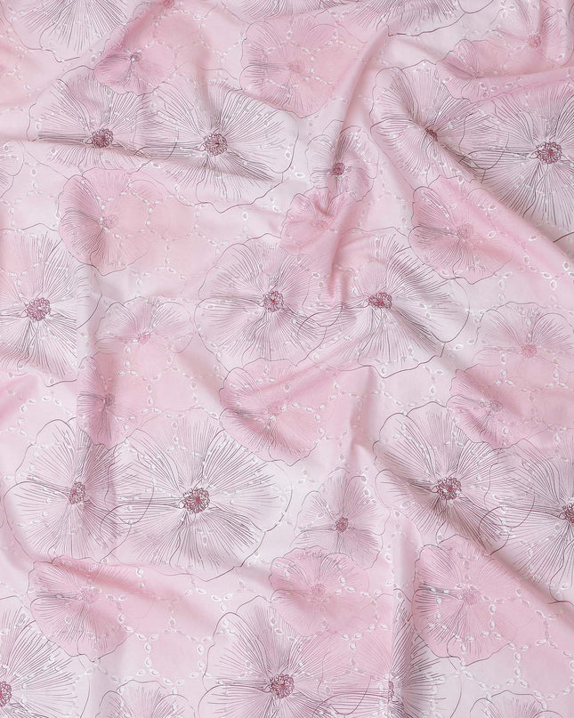 Blush Pink Floral Cotton Voile Fabric 110cm