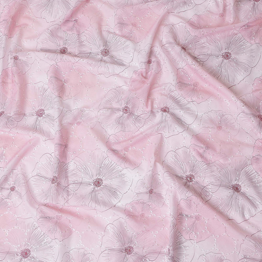 Blush Pink Floral Cotton Voile Fabric 110cm