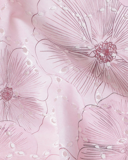 Blush Pink Floral Cotton Voile Fabric 110cm