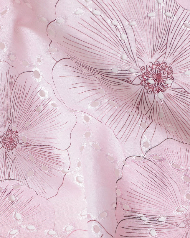 Blush Pink Floral Cotton Voile Fabric 110cm