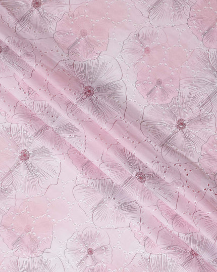 Blush Pink Floral Cotton Voile Fabric 110cm