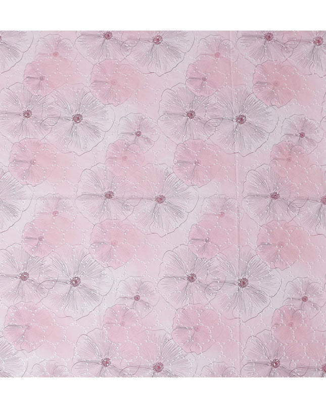 Blush Pink Floral Cotton Voile Fabric 110cm