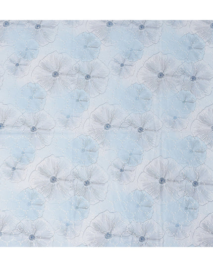 Powder Blue Floral Cotton Voile Fabric 110cm