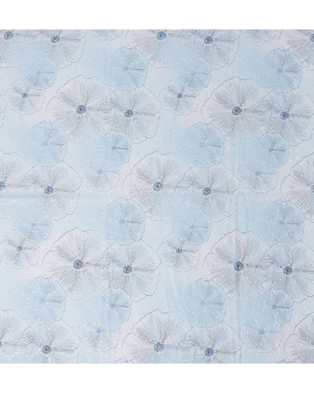 Powder Blue Floral Cotton Voile Fabric 110cm