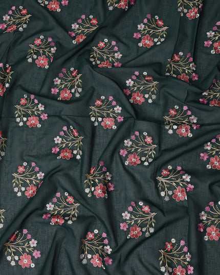 Forest Green Bouquet Cotton Voile Fabric 110cm