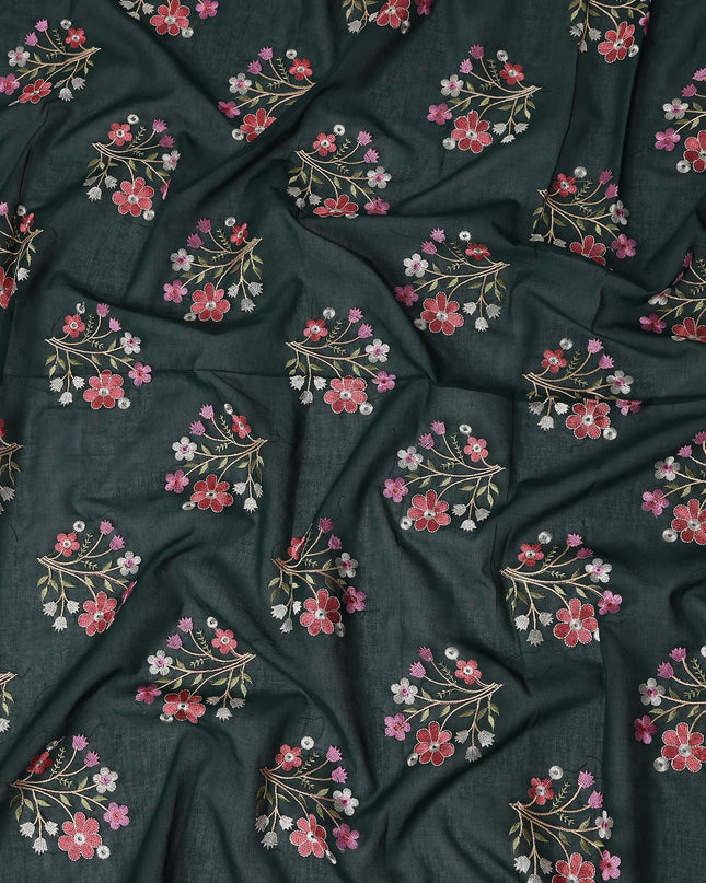 Forest Green Bouquet Cotton Voile Fabric 110cm