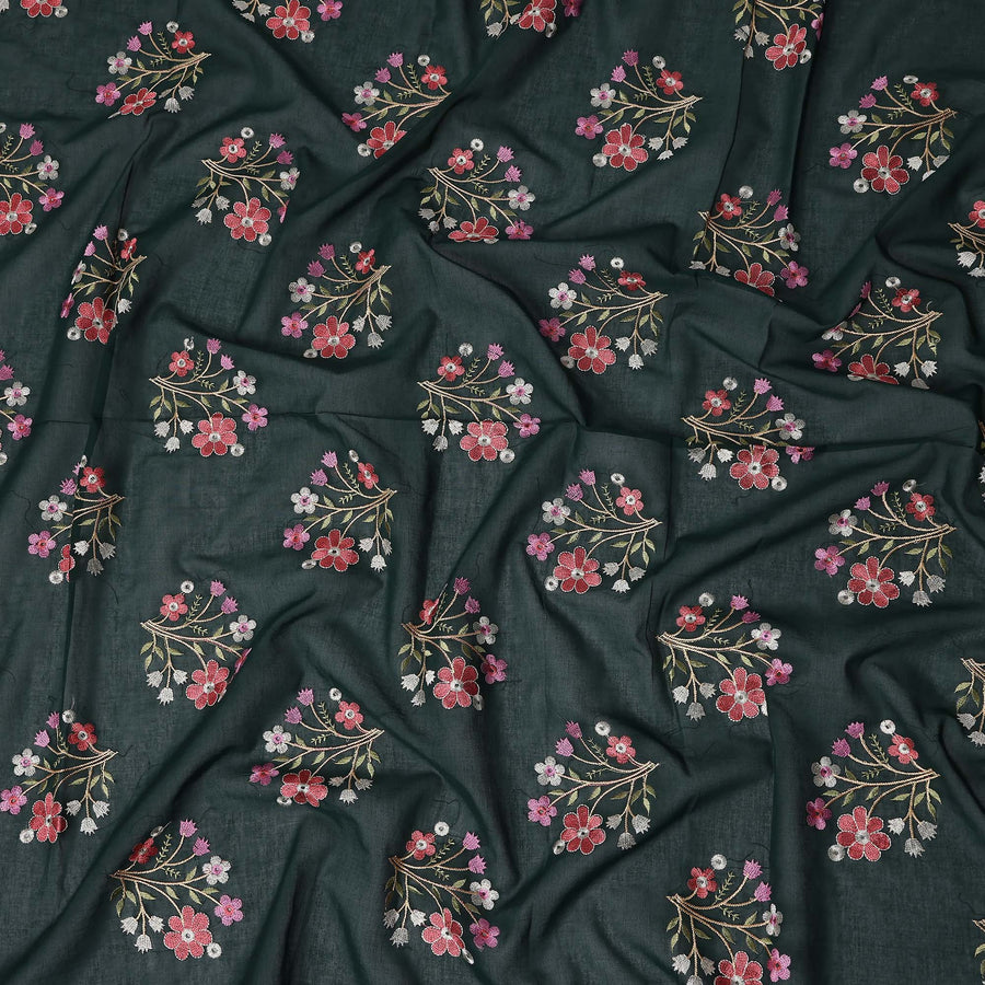 Forest Green Bouquet Cotton Voile Fabric 110cm