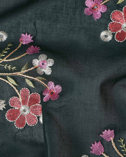 Forest Green Bouquet Cotton Voile Fabric 110cm