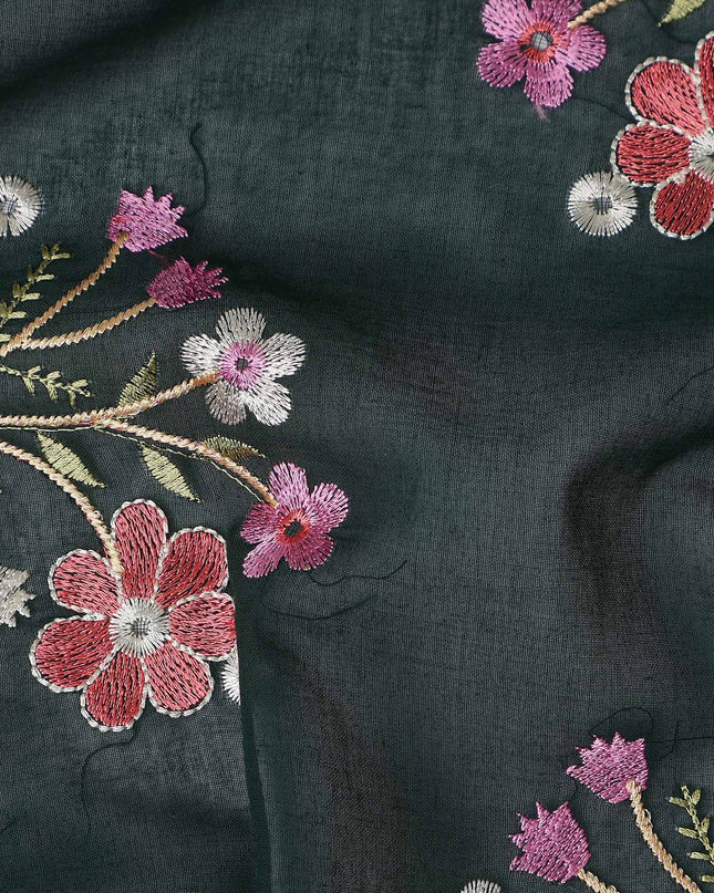 Forest Green Bouquet Cotton Voile Fabric 110cm