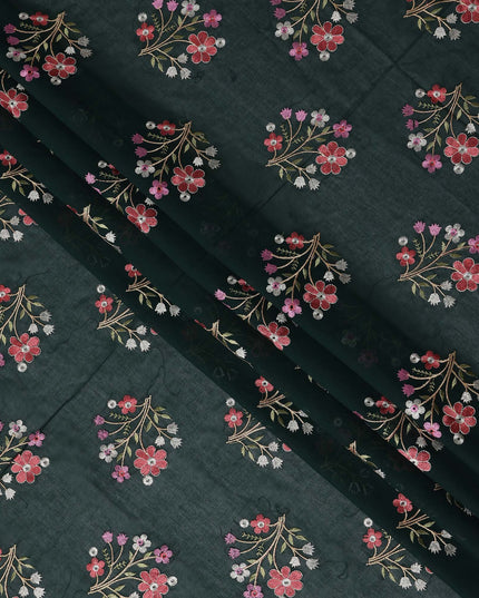 Forest Green Bouquet Cotton Voile Fabric 110cm