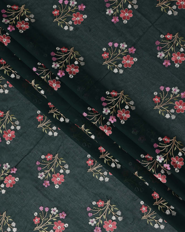 Forest Green Bouquet Cotton Voile Fabric 110cm