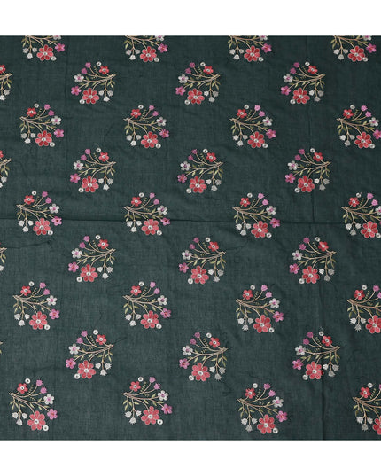 Forest Green Bouquet Cotton Voile Fabric 110cm