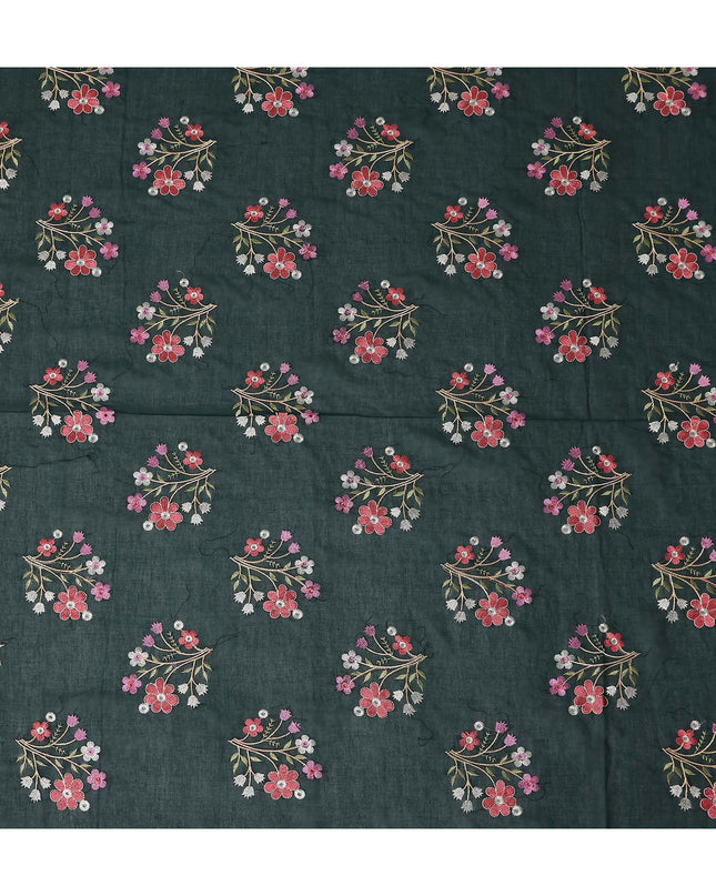 Forest Green Bouquet Cotton Voile Fabric 110cm