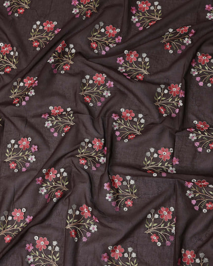 Chocolate Brown Bouquet Cotton Voile Fabric 110cm