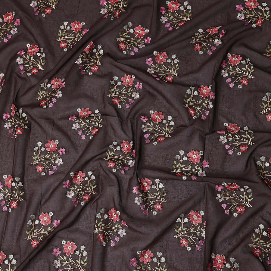 Chocolate Brown Bouquet Cotton Voile Fabric 110cm