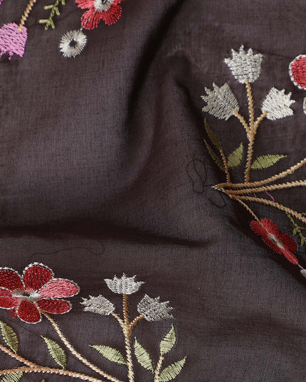 Chocolate Brown Bouquet Cotton Voile Fabric 110cm
