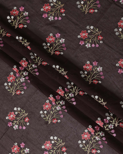 Chocolate Brown Bouquet Cotton Voile Fabric 110cm
