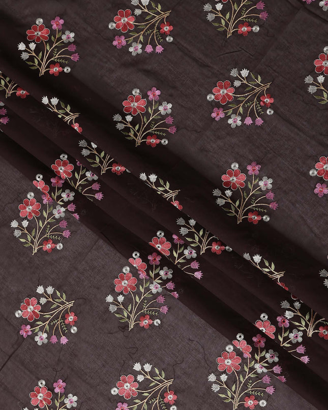 Chocolate Brown Bouquet Cotton Voile Fabric 110cm