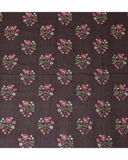 Chocolate Brown Bouquet Cotton Voile Fabric 110cm