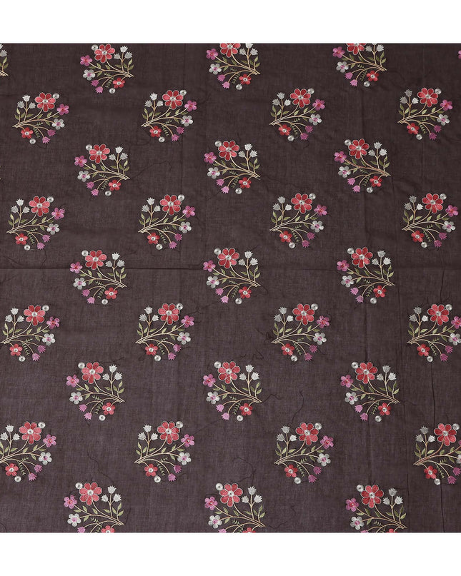 Chocolate Brown Bouquet Cotton Voile Fabric 110cm
