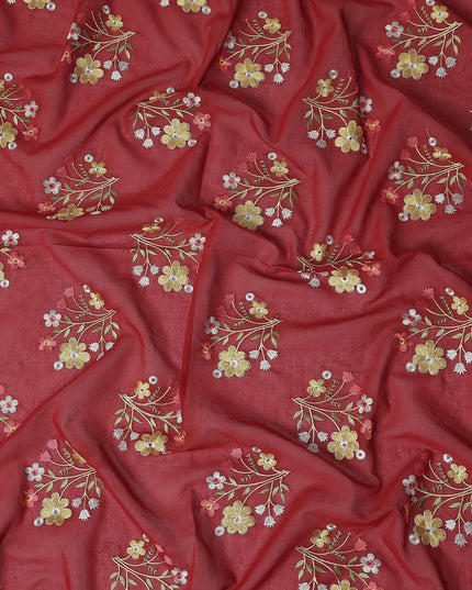 Brick Red Bouquet Cotton Voile Fabric 110cm