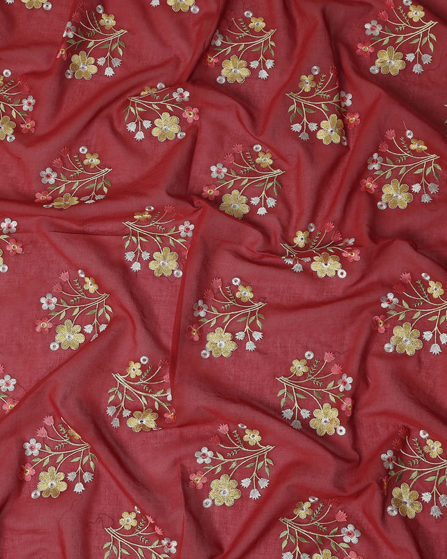 Brick Red Bouquet Cotton Voile Fabric 110cm