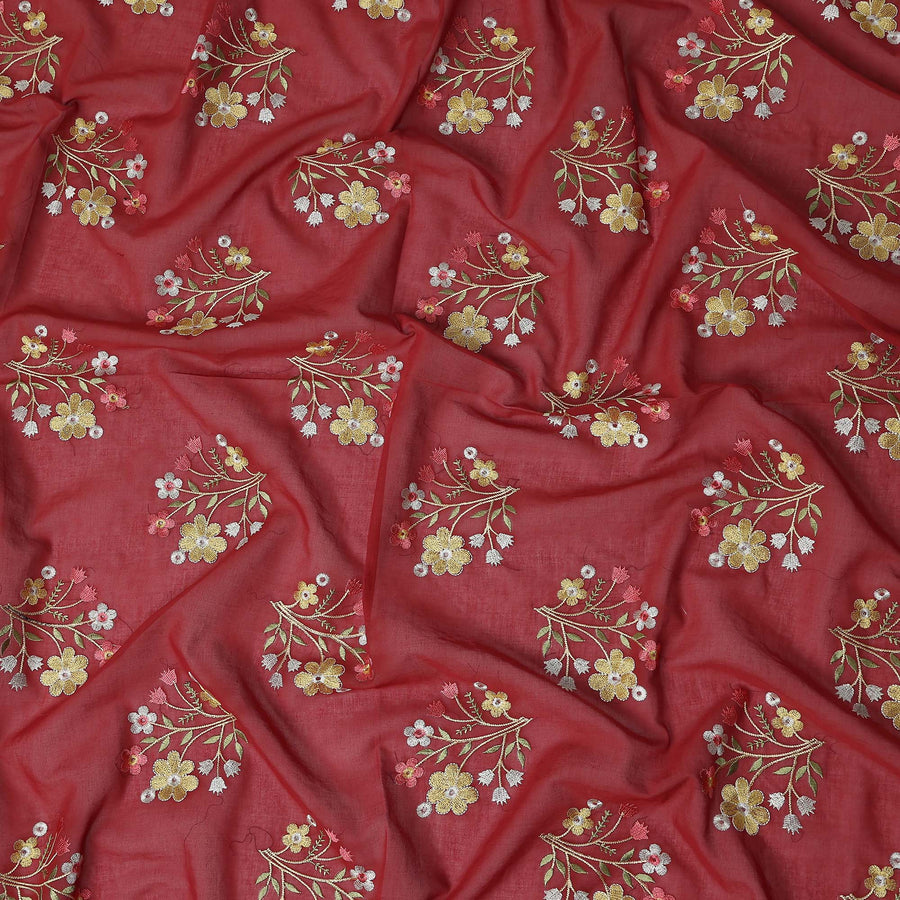 Brick Red Bouquet Cotton Voile Fabric 110cm