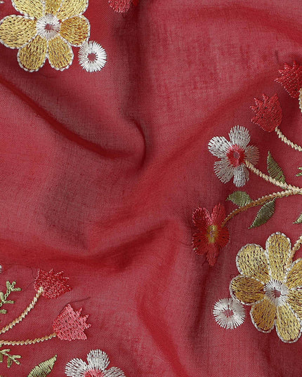Brick Red Bouquet Cotton Voile Fabric 110cm