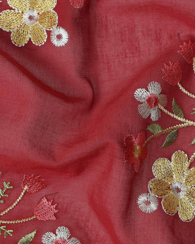 Brick Red Bouquet Cotton Voile Fabric 110cm