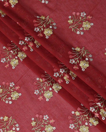 Brick Red Bouquet Cotton Voile Fabric 110cm