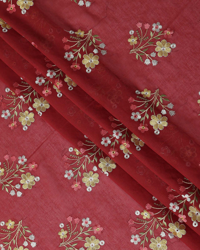 Brick Red Bouquet Cotton Voile Fabric 110cm
