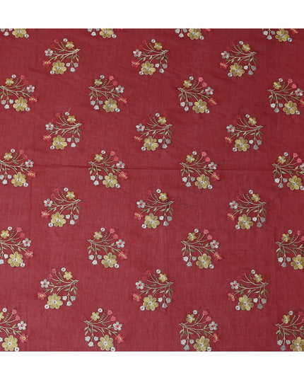 Brick Red Bouquet Cotton Voile Fabric 110cm