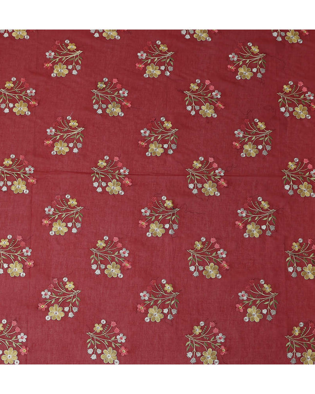 Brick Red Bouquet Cotton Voile Fabric 110cm