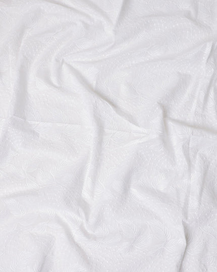 Bright White Leaf Cotton Voile Fabric 110cm