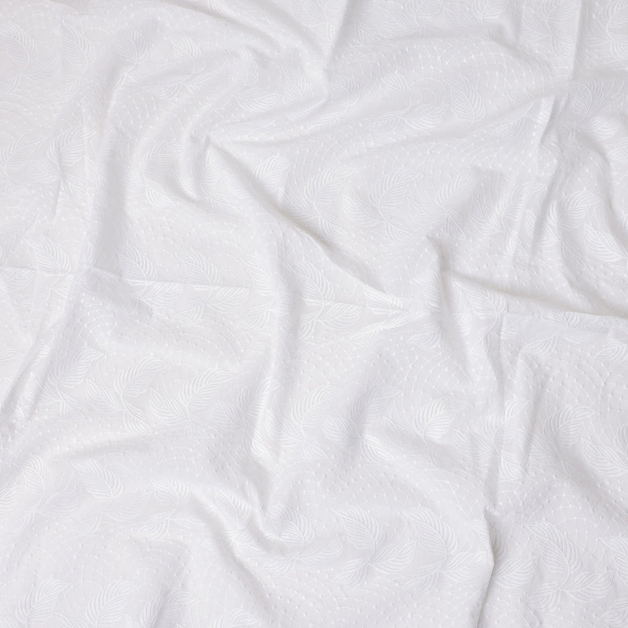 Bright White Leaf Cotton Voile Fabric 110cm