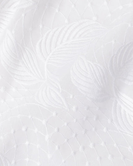 Bright White Leaf Cotton Voile Fabric 110cm