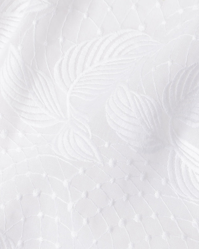 Bright White Leaf Cotton Voile Fabric 110cm