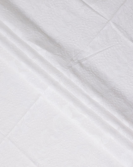 Bright White Leaf Cotton Voile Fabric 110cm