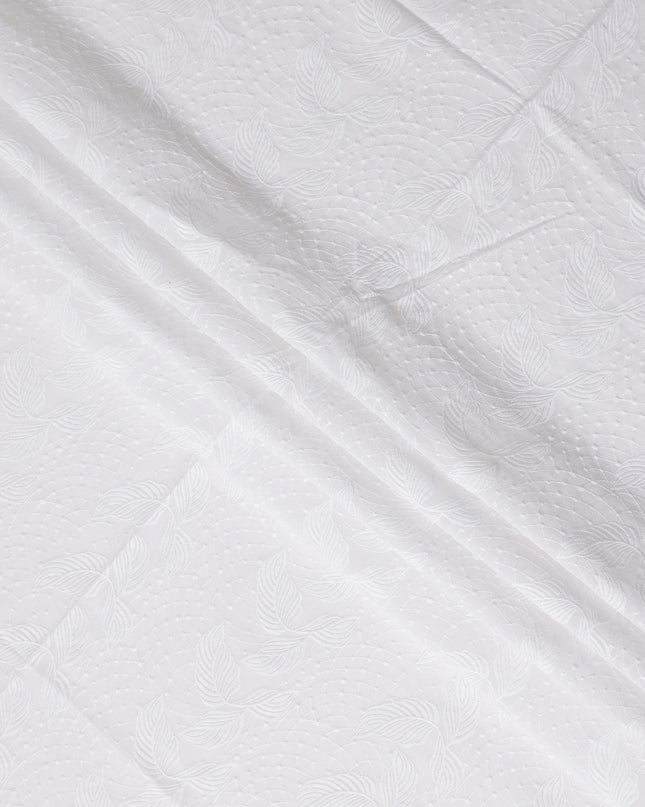Bright White Leaf Cotton Voile Fabric 110cm