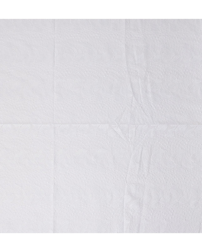 Bright White Leaf Cotton Voile Fabric 110cm