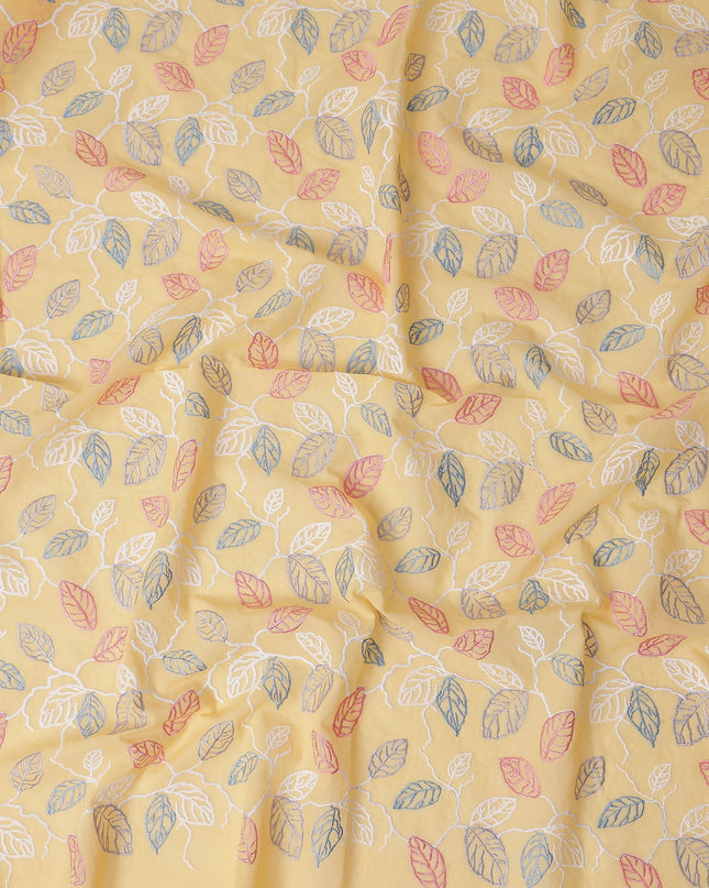 Butter Yellow Leaf Cotton Voile Fabric 110cm